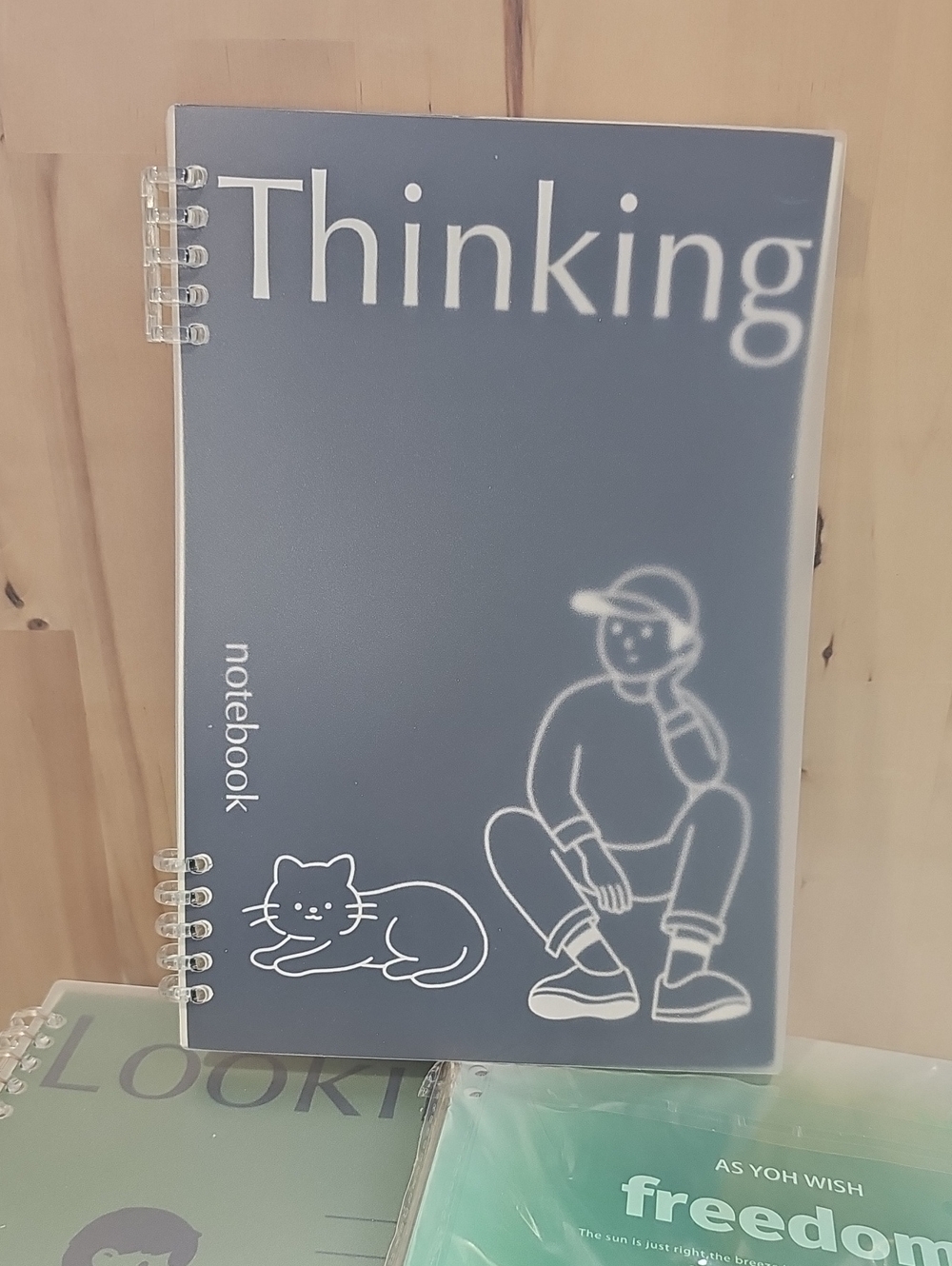 Thinking Notebook with Cat Illustration - Blue